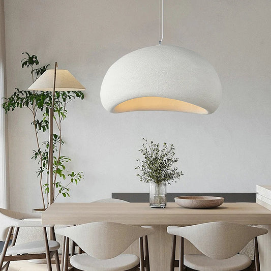 Nordic Wabi Sabi Pendant Light – Minimalist Fiberglass Hanging Light with Adjustable Height for Kitchen and Dining Spaces 1