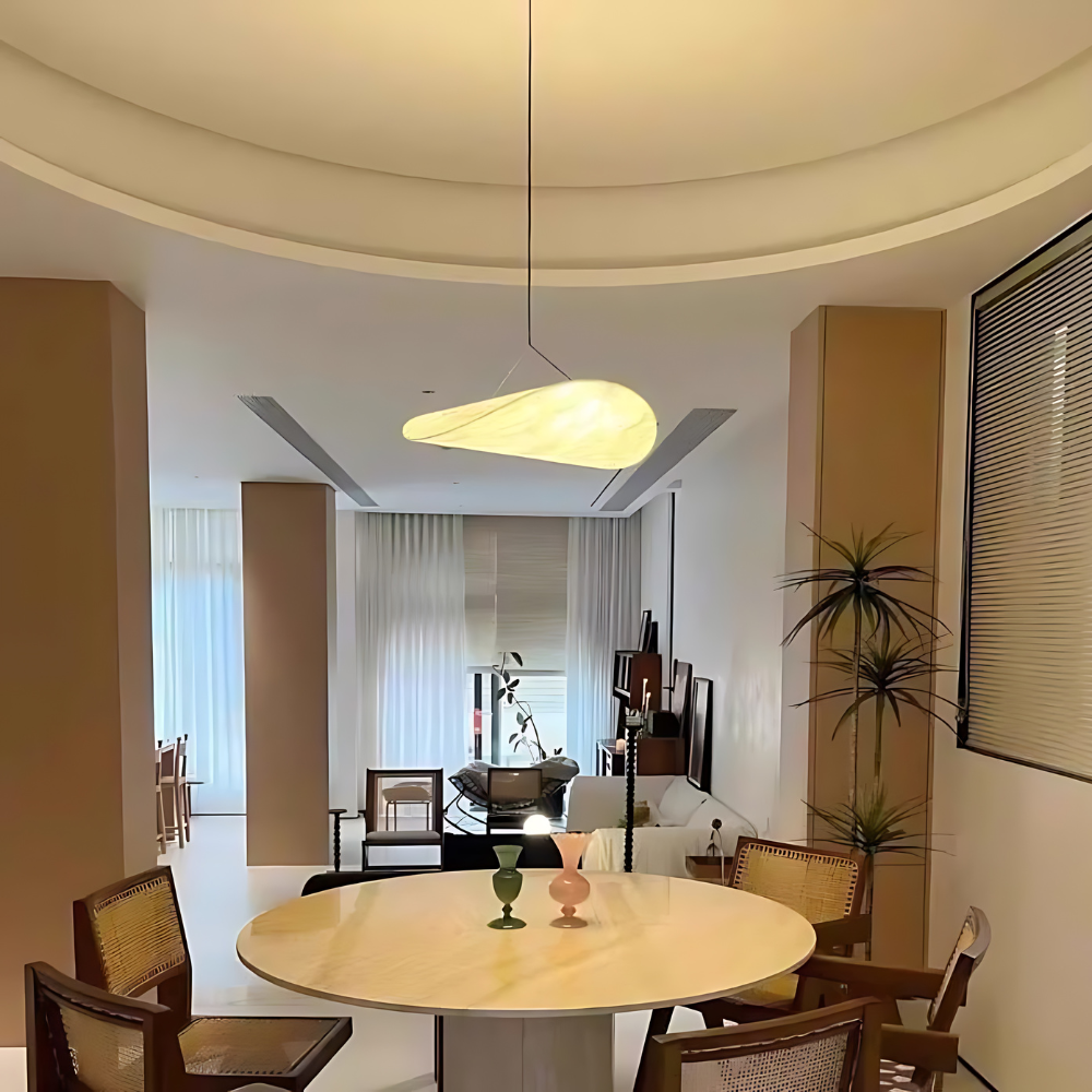 Elegant Japandi Pendant Light – Hand-Knitted Silk Shade Ceiling Light Fixture for Kitchen and Living Room, Adjustable Height 7