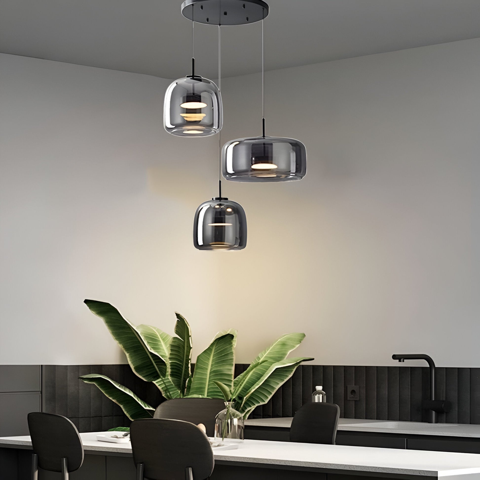 Modern Glass Pendant Light – Adjustable Black Hanging Light with Hand-Blown Smoke Gray Shades for Kitchen Pendant Lighting 5