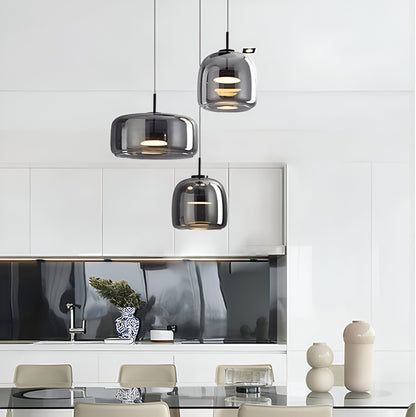 Modern Glass Pendant Light – Adjustable Black Hanging Light with Hand-Blown Smoke Gray Shades for Kitchen Pendant Lighting 7