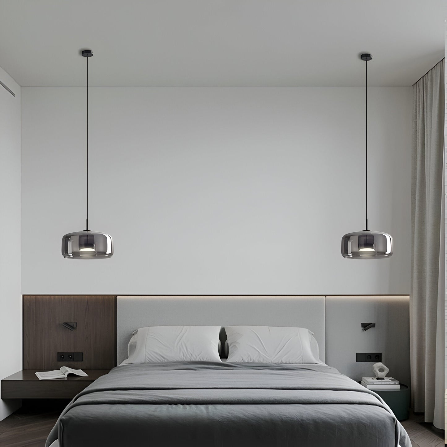 Modern Glass Pendant Light – Adjustable Black Hanging Light with Hand-Blown Smoke Gray Shades for Kitchen Pendant Lighting 8